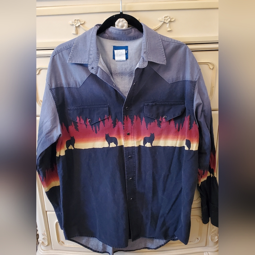 Vintage Wrangler Western Wolf Shirt XL